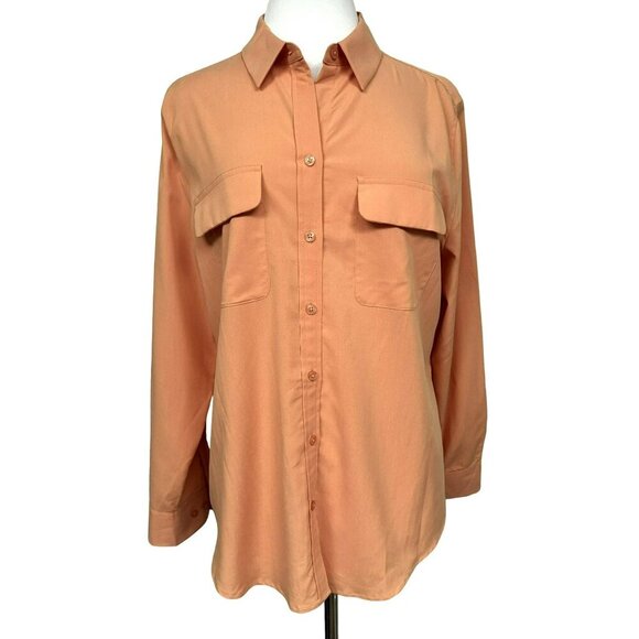 Chicos Button Up Apricot Modal Blend Long Sleeve Shirt Sz 2 US 12 14 Pockets NEW - Picture 1 of 6